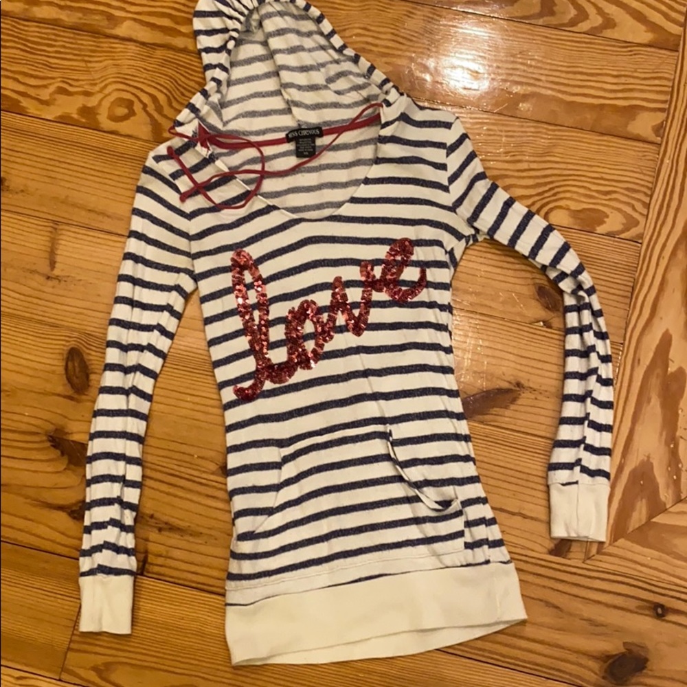Thin love sweatshirt with blue and ivory stripes